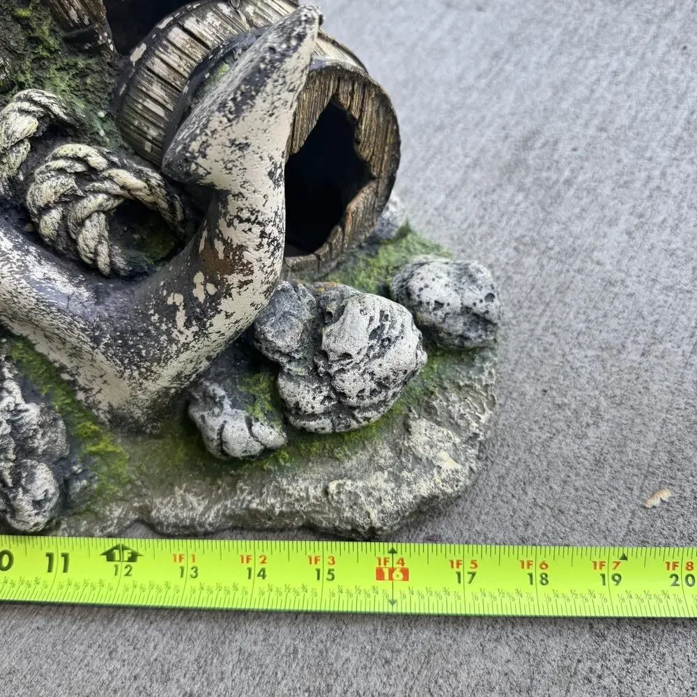 Large Aquarium Fish Tank Decor Anchor Barrels Cave Hideout Ornament 13 Inch